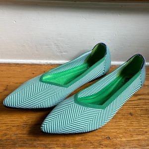 New French Blu Green Striped Pointed Flats size 7